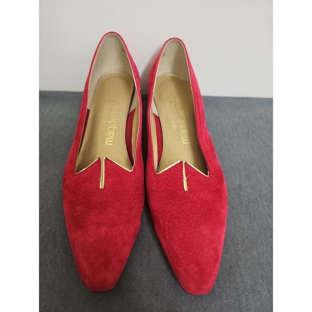 Vintage California Magdesians Heels Harem Style Red And Gold Suede 8.5N 1960